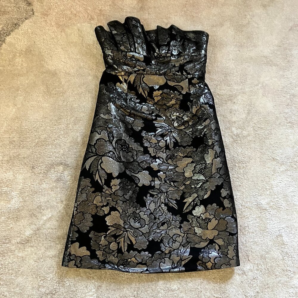 Vivienne Tam strapless cocktail dress in metallic floral embroidery